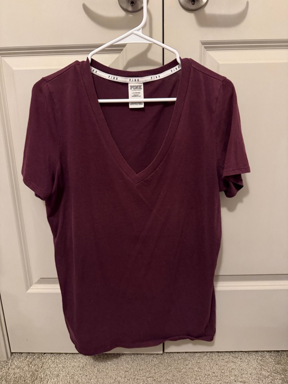 PINK Victoria's Secret Short Sleeve V-Neck Tee in Plum Wine